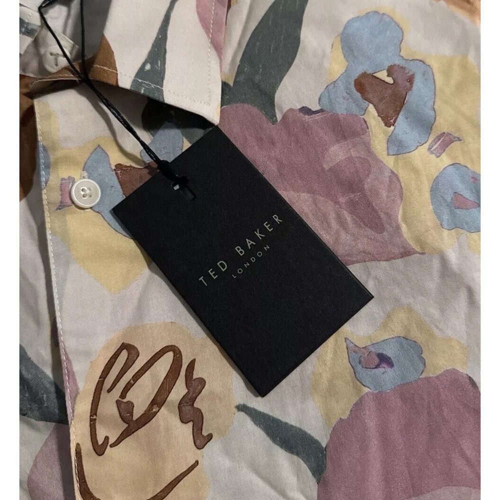 NEW Ted Baker London Men's Size 5 (XL) Cotton Floral Print Short Sleeve Shirt
